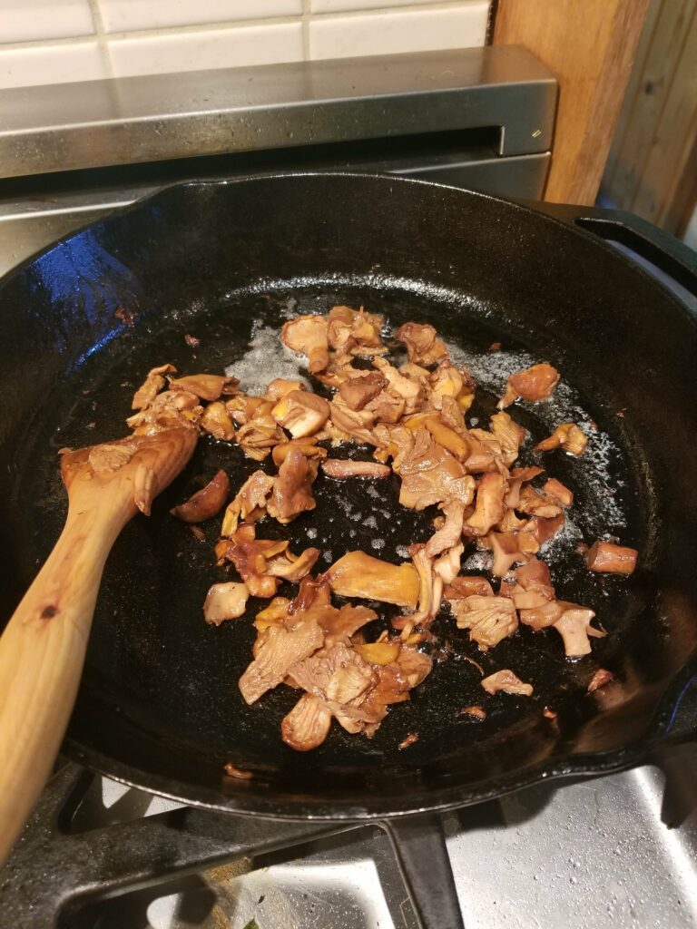 Chanterelles finished sauteeing